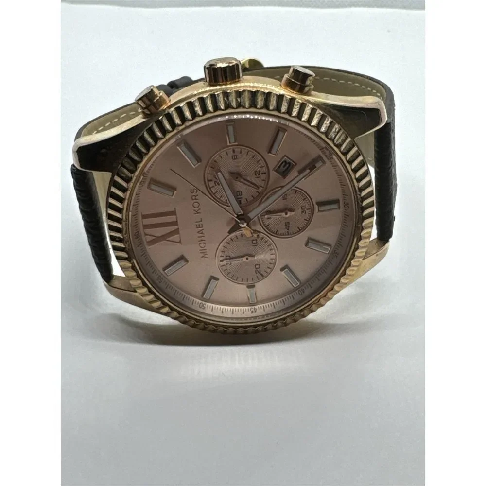 Michael Kors Lexington MK8319 Mens Brown Leather Analog Dial Quartz Watch JNA810
